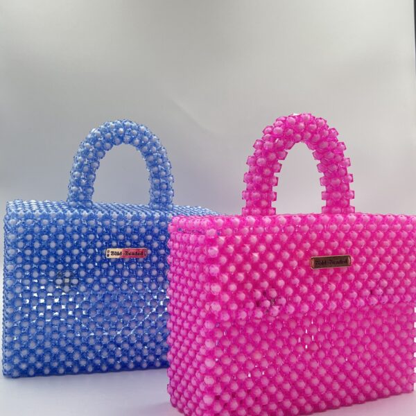 blue and pink beaded bags